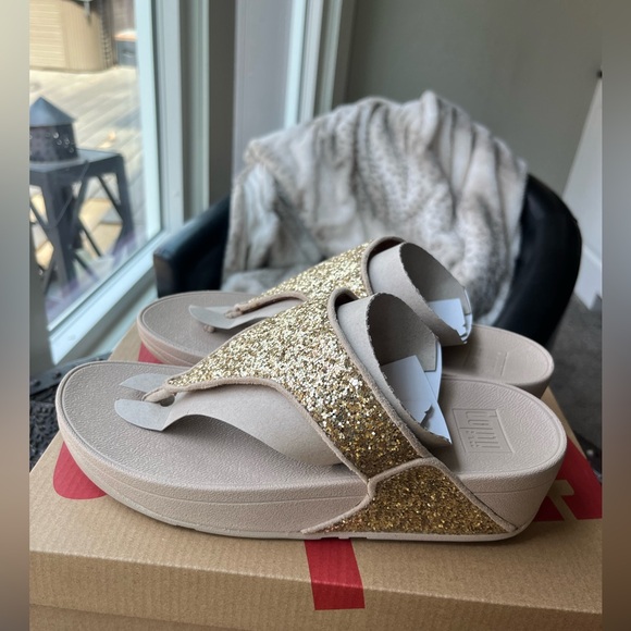 FITFLOP SHIMMA GLITTER TOE POST SANDALS GOLD METALLIC 8 - Picture 7 of 12